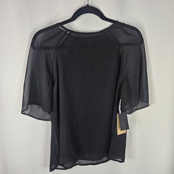 Halogen Top NWT Black Sheer Short Sleeve Crochet Trim Pullover Women's Size M - Picture 5 of 9